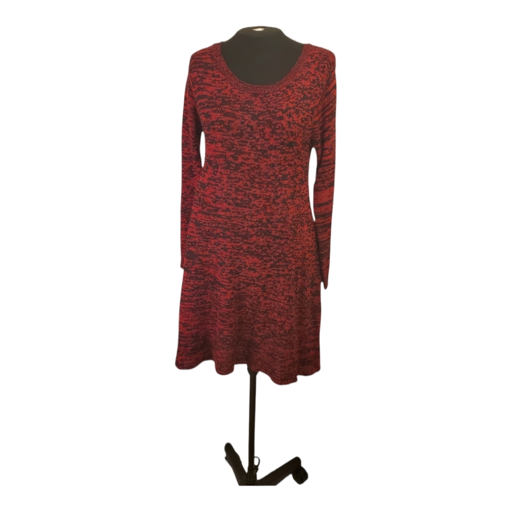 Long Sleeve knit red and black dress, Size Large, B&B Boutique